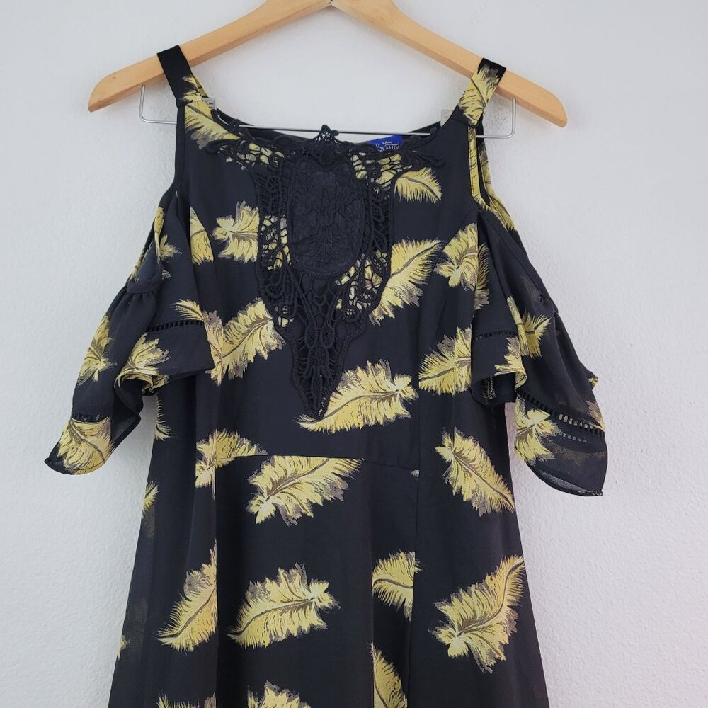 Disney Beauty and the Beast Dress Womens Sz M Black Chiffon Novelty Print Zipper - Picture 2 of 15
